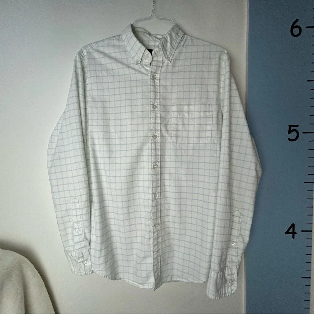 J. Crew Flex White Blue‎ Plaid Casual Button Down Shirt Men's Medium